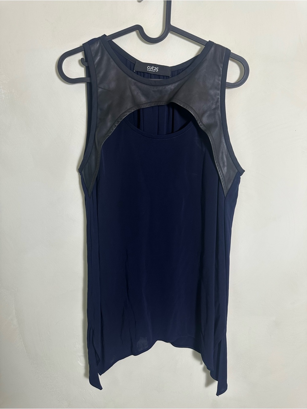 Cut25 by Yigal Azrouel. Navy & Black Leather Sleeveless top.  Size M.